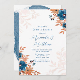 Rust and Blue Watercolor Florals Couples Shower Invitation