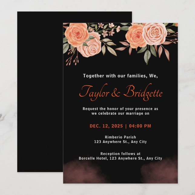 Rust and Emerald Black Fall Wedding  Invitation (Front/Back)