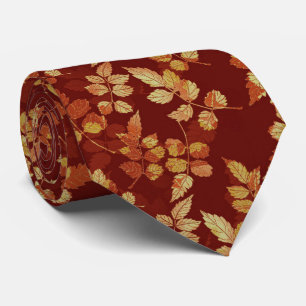 Rust and Gold Leaves on Burgundy Tie