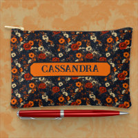 Rust and Orange on Blue Ditsy Country Floral