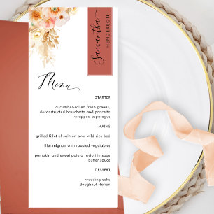 Rust and Peach Blush Personalised with Guest Name  Menu