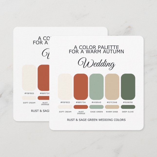 Rust and Sage Green Wedding Colour Palette Card (Front/Back)