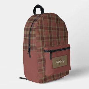Rust and Tan Plaid Pattern - Personalized Printed Backpack