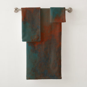 Rust and Teal Marble abstract Bath Towel Set