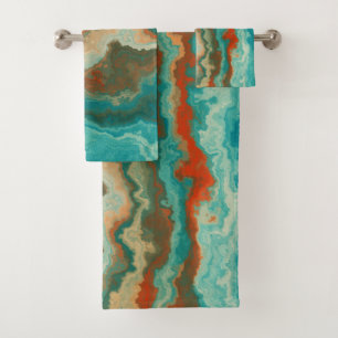 Rust and Turquoise Abstract Bath Towel Set