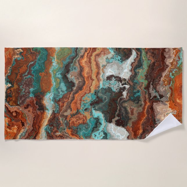 Rust and Turquoise Abstract Beach Towel (Front)