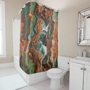 Rust and Turquoise Abstract Shower Curtain