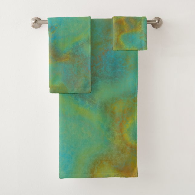 Rust and Turquoise Marble abstract 6 Bath Towel Set (Insitu)