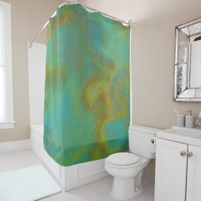 Rust and Turquoise Marble abstract 6 Shower Curtain (In Situ)