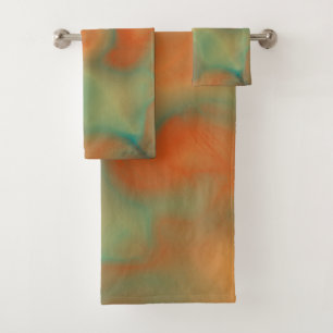 Rust and Turquoise Marble abstract Bath Towel Set