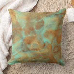 Rust and turquoise Marble abstract Cushion