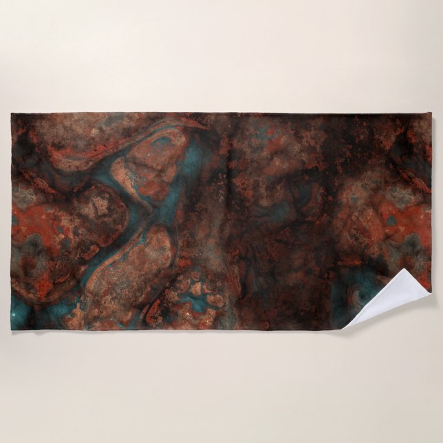 Rust and Turquoise Stone Abstract Beach Towel (Front)