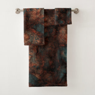 Rust and turquoise stone  bath towel set