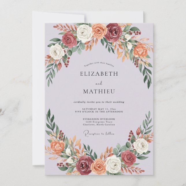 Rust Apricot Ranunculus Eucalyptus Wedding Invitation (Front)