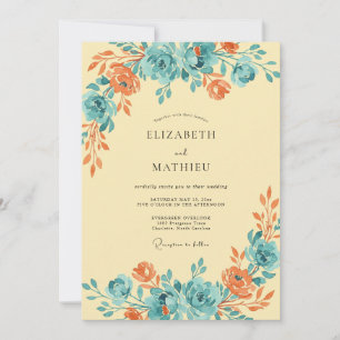Rust Aqua Blossom Wedding Invitation