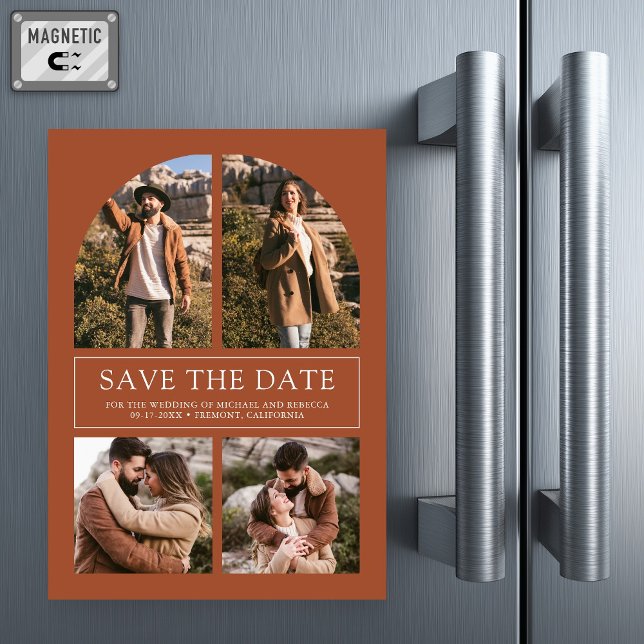 Rust Arch Photo Collage Wedding Save the Date Magnetic Invitation (Creator Uploaded)