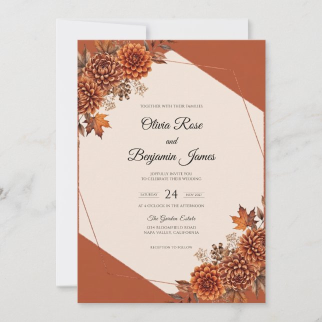 Rust Autumn Leaf Wedding Invitation (Front)