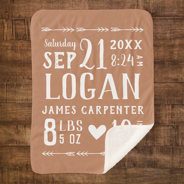 Rust Baby Boy Birth Stats Keepsake Sherpa Blanket (Creator Uploaded)