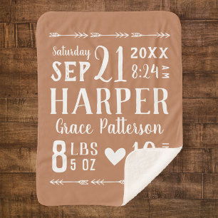Rust Baby Girl Birth Stats Editable Colours Sherpa Blanket