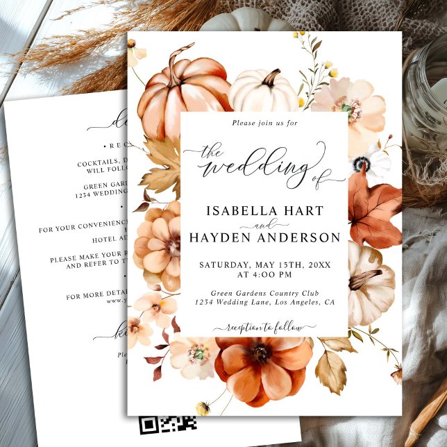 Rust Beige Fall All In One QR Code Light Wedding Invitation (Creator Uploaded)