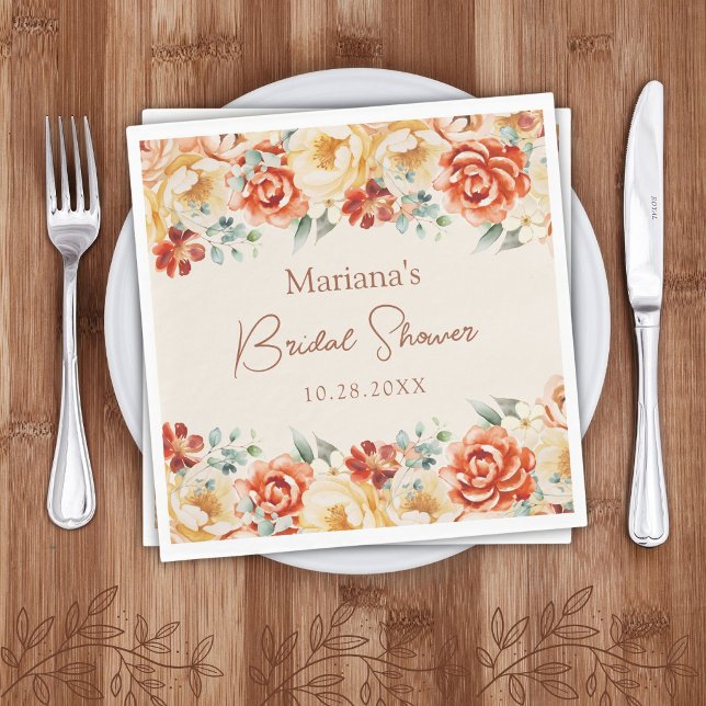 Rust Beige Romantic Floral Bridal Shower Napkin (Creator Uploaded)