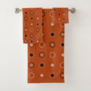Rust, black, and white dots bath towel set
