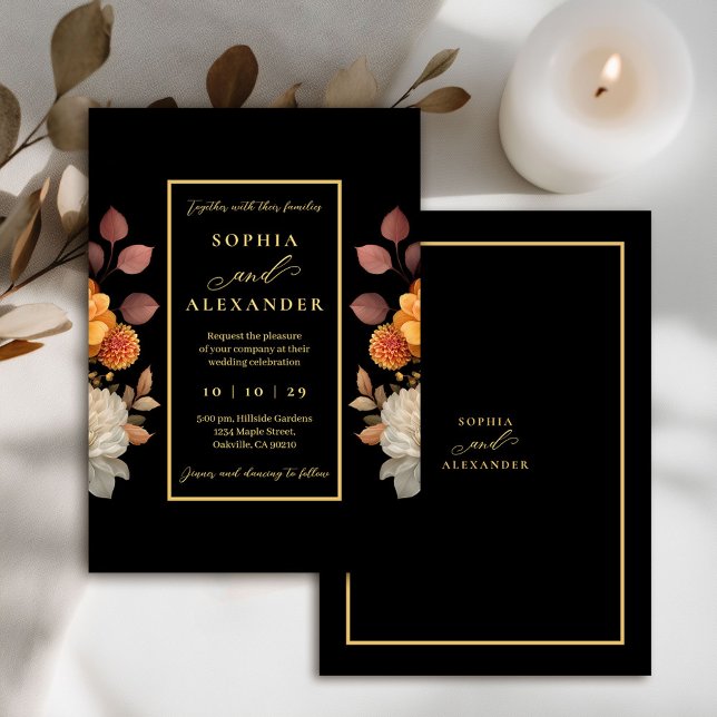 Rust & Bloom Autumn Floral Framed Wedding  Invitation (Creator Uploaded)