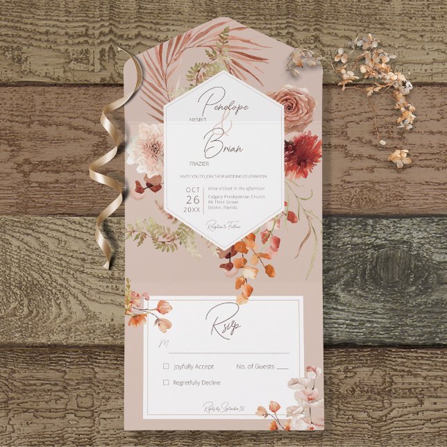 Rust Blush Fall Boho Floral Frame Blush No Dinner All In One Invitation (Creator Uploaded)