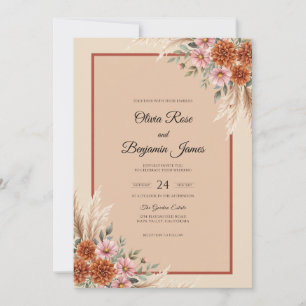 Rust Blush Pampas Eucalyptus Wedding Invitation