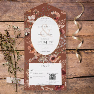 Rust & Blush Wildflower Frame QR Code All In One Invitation