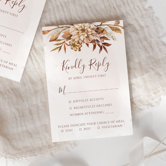 Rust Bohemian Pampas Grass Wedding RSVP Card (Creator Uploaded)