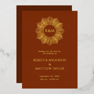 Rust Boho Celestial Sun Monogram Save Date 