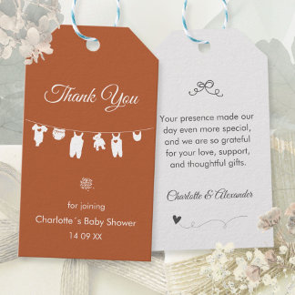 Rust Boho Elegant Thank You Baby Shower Gift Tags