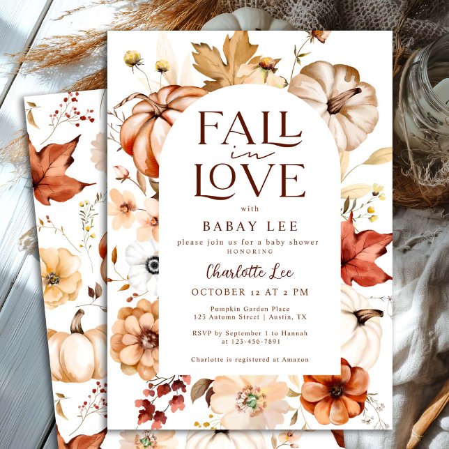 Rust Boho Fall in Love Floral Pumpkin Baby Shower Invitation (Creator Uploaded)