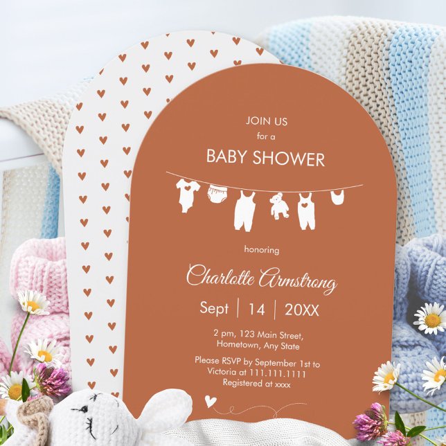 Rust Boho Minimalist Arched Baby Shower Invitation (Rust Boho Minimalist Arched Baby Shower Invitation ©Susanne Sachers - Sunny Mind 🌞)