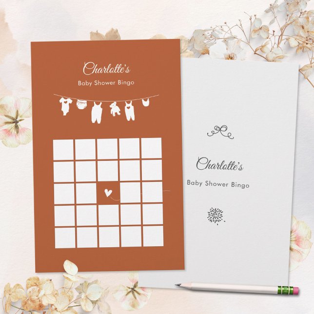 Rust Boho Minimalist Baby Shower Bingo Game (Rust Boho Minimalist Baby Shower Bingo Game ©Susanne Sachers - Sunny Mind 🌞)