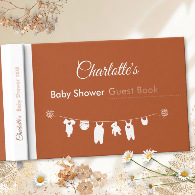 Rust Boho Minimalist Gender Neutral Baby Shower Guest Book (Minimalist Rust Gender Neutral Boho Baby Shower Foil Guest Book ©Susanne Sachers - Sunny Mind 🌞)
