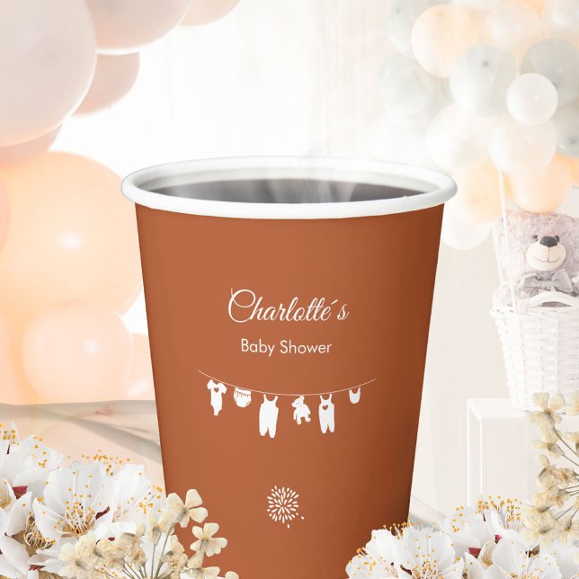 Rust Boho Minimalist Gender Neutral Baby Shower Paper Cups (Minimalist Rust Gender Neutral Boho Baby Shower Paper Cups ©Susanne Sachers - Sunny Mind 🌞)