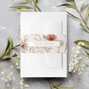 Rust Boho Wildflower Floral Butterfly Wedding Invitation Belly Band