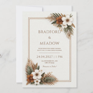 Rust Bronzed Palm Earthy Botanical Frame Wedding Invitation