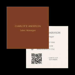 Rust brown beige QR code website Square Business Card