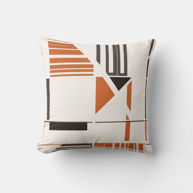 Rust Brown Black  Geometric Abstract on Off-white Cushion (Front)