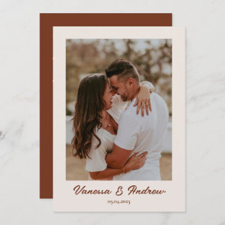 Rust Brown Boho Minimalist Photo Wedding Invitation