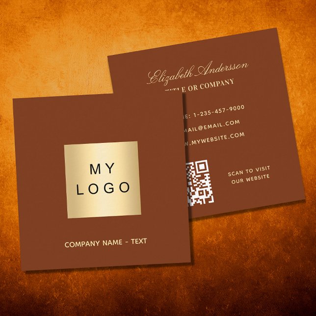 Rust brown burnt orange logo QR code Square Business Card (Creator Uploaded)
