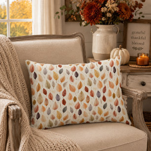 Rust Brown Cream Grey Fall Leaves Modern Farmhouse Decorative Cushion