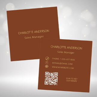Rust brown elegant minimalist QR code Square Business Card