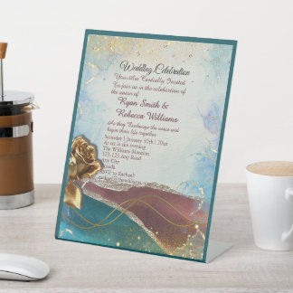 Rust Brown Gold Abstract Wedding Pedestal Sign