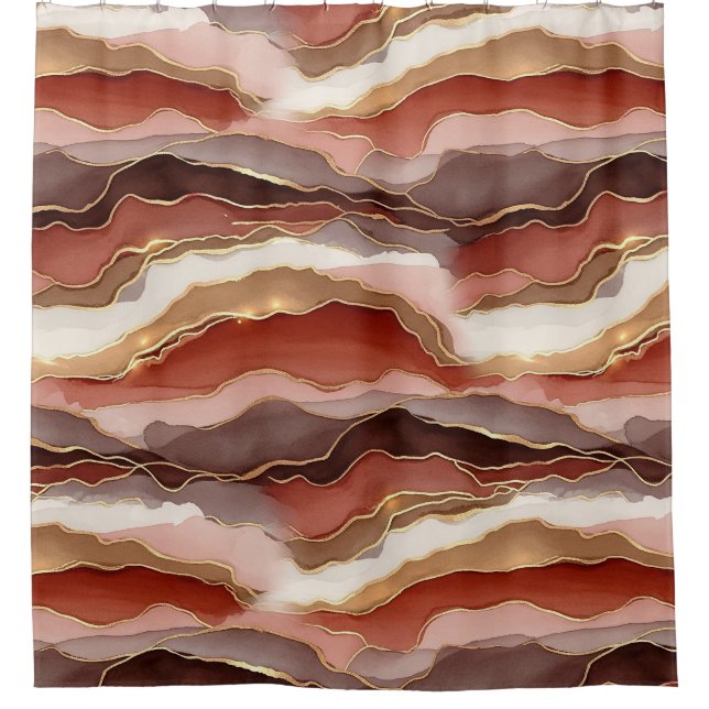 Rust Brown Gold Marble Contemporary Shower Curtain (Front)