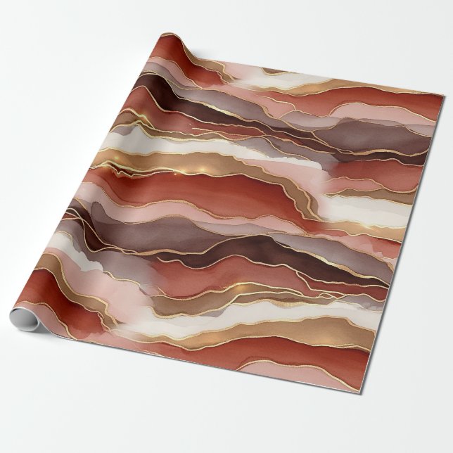 Rust Brown Gold Marble Contemporary Wrapping Paper (Unrolled)