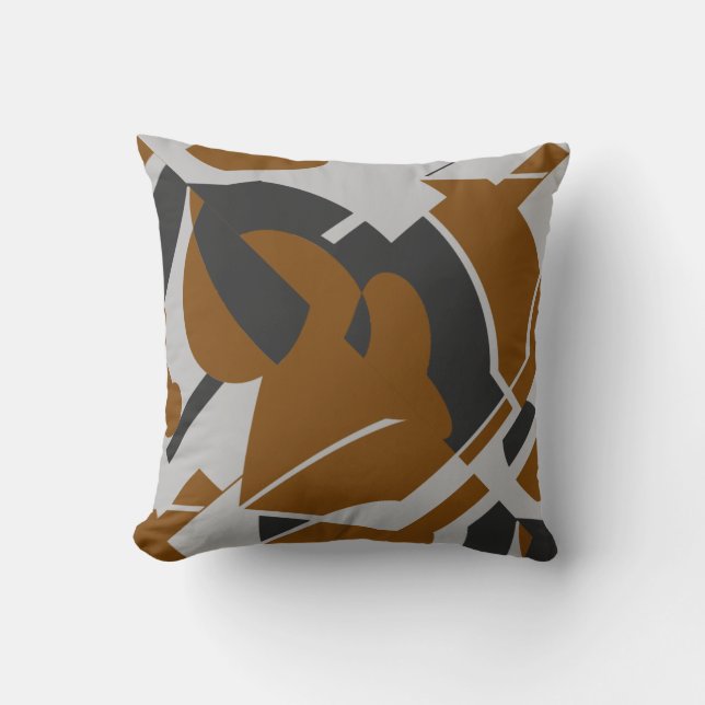 Rust Brown Grey Black Bold Swirling Abstract Art Cushion (Front)